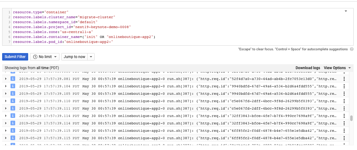 Registros de contenedores en Cloud Logging