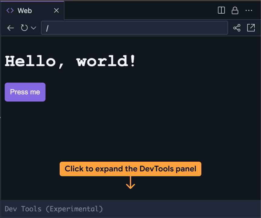 Riquadro DevTools ridotto nell&#39;anteprima web di IDX