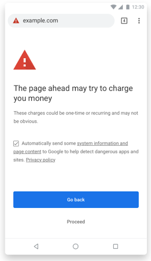 The warning will be shown to users entering unclear billing pages.