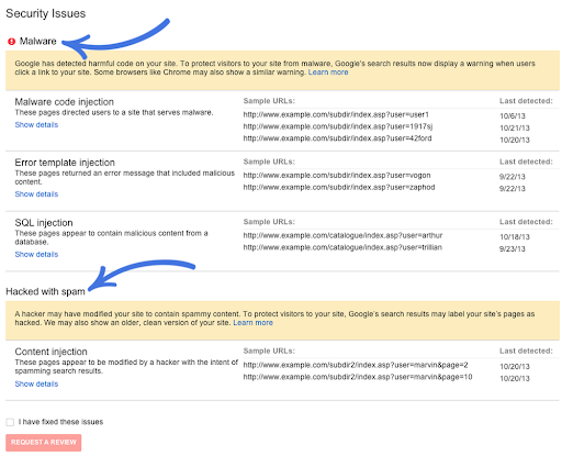 The malware section of Webmaster Tools