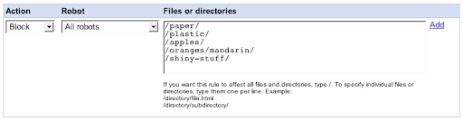 view of the robots.txt builder in webmaster tools