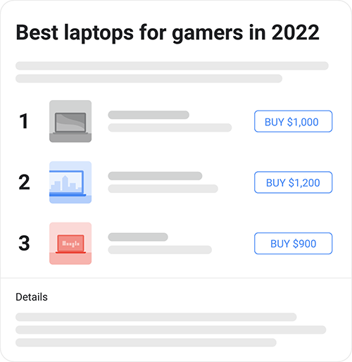 Example product review comparing multiple products.