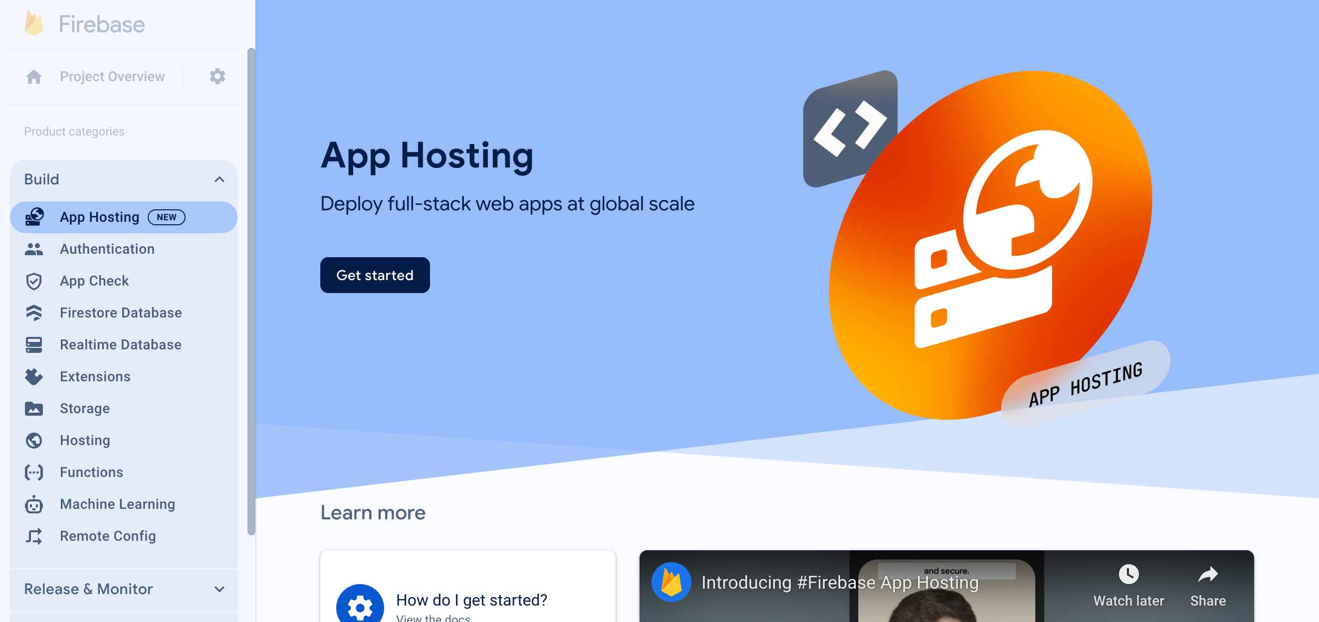 [使ってみる] ボタンが表示されている App Hosting コンソールのゼロ状態