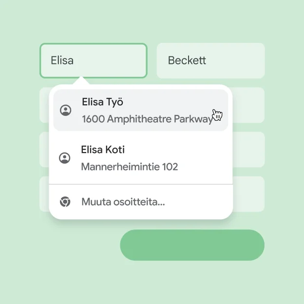 Käyttäjä voi heti lisätä nimensä ja osoitteensa lomakkeeseen automaattisella täytöllä.