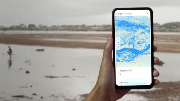 Imagen de la función de previsión de inundaciones de Google en un teléfono móvil