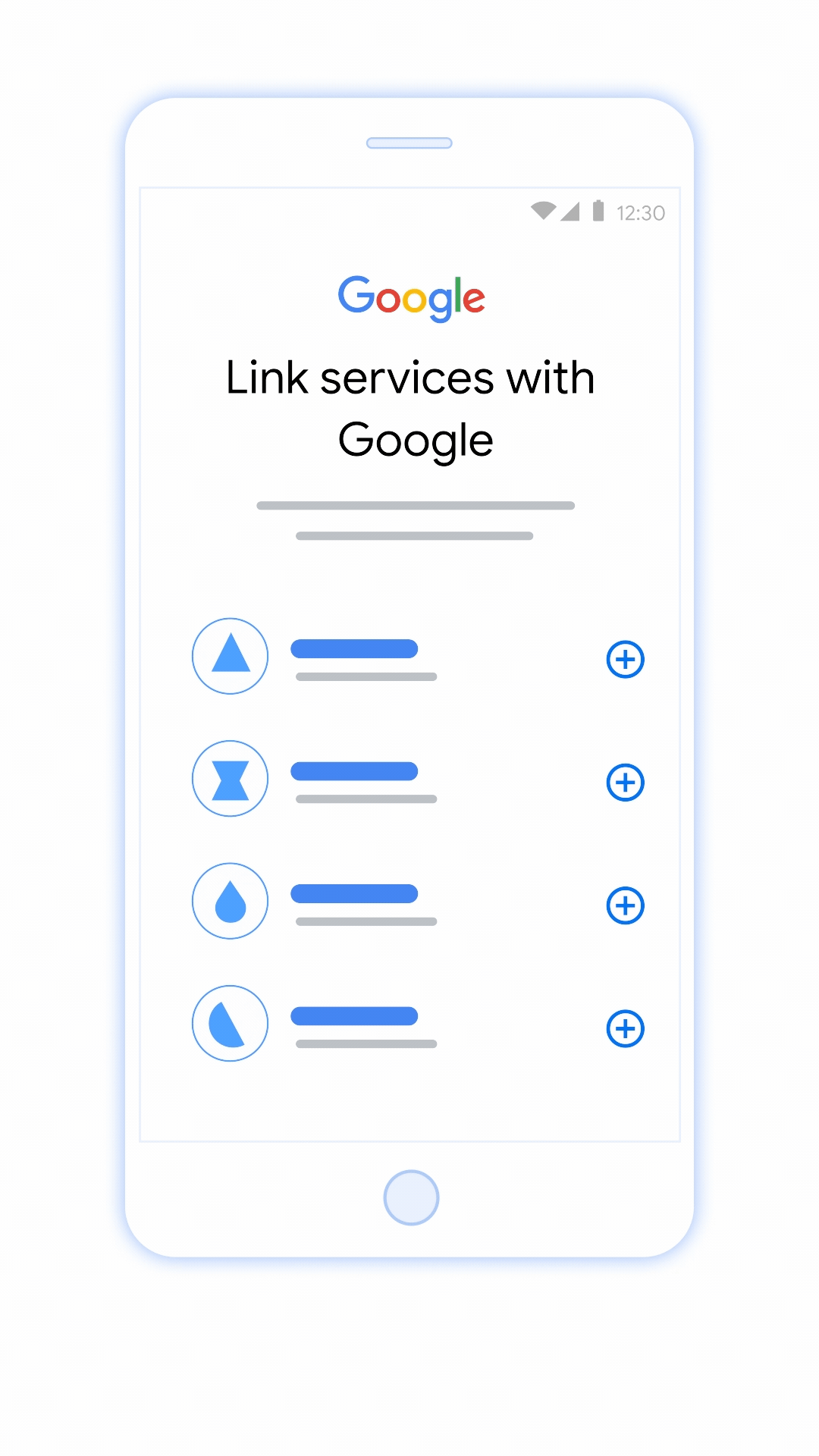 The animated graphic shows the steps you take to complete the simplified linking process within a Google app.  You will be prompted to give the third-party app permission to view your basic Google account profile information, including your email address, which the third-party app will use to check if you already have a user account on their app. If an account associated with your email is found, you will be prompted to consent to complete the linking process. Otherwise, you will be notified to use your email address to create an account on the third-party app to complete the linking process.
