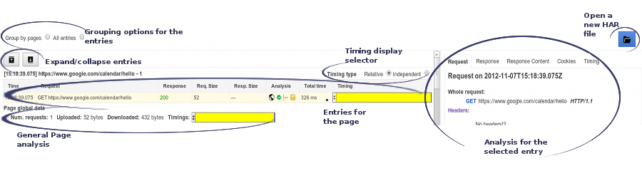 Sections of the Analysis screen