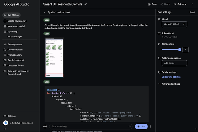 Screenshot of Google AI Studio: Smart UI Fixes with Gemini