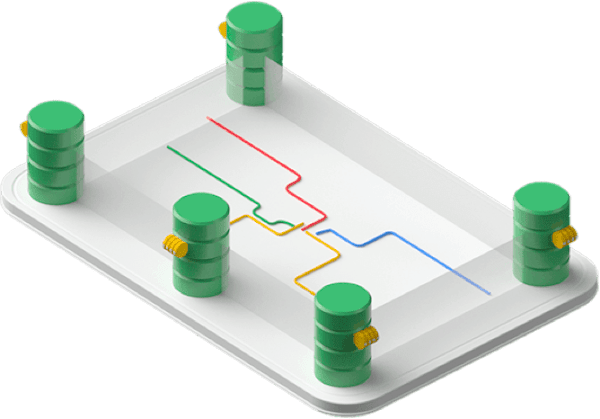 ネットワーク接続された 4 つのデータベース