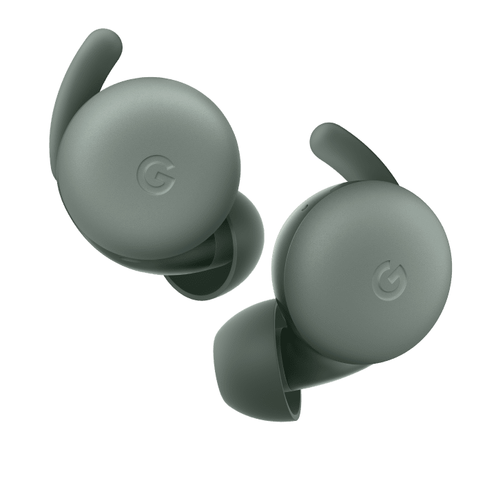 A pair of Pixel Buds a series in dark olive