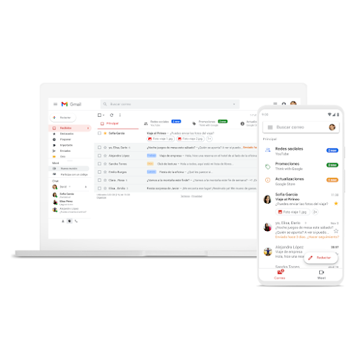 Una computadora portátil y un teléfono usando Gmail