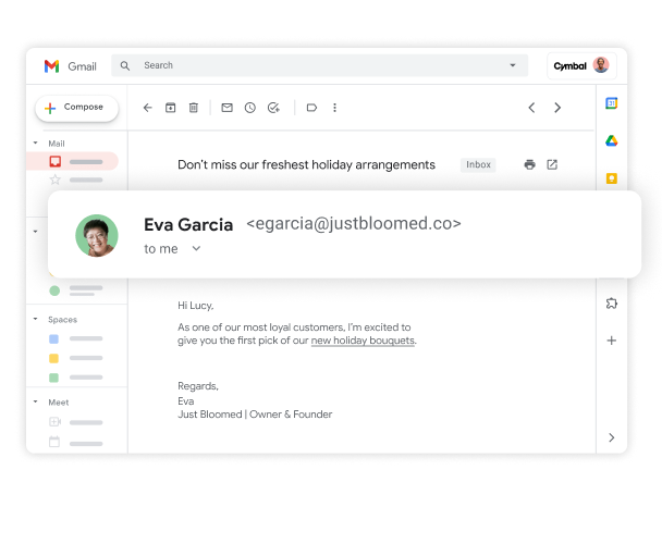 Usuaria de Workspace con un correo profesional personalizado con el formato @tuempresa