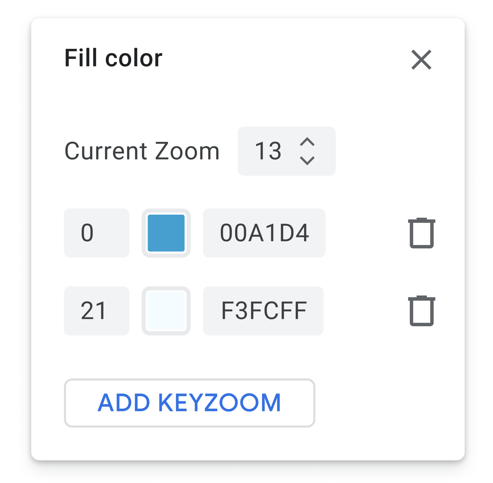 Zoom-level styling enables automatic interpolation of the fill color across zoom levels for the Arctic Ocean.