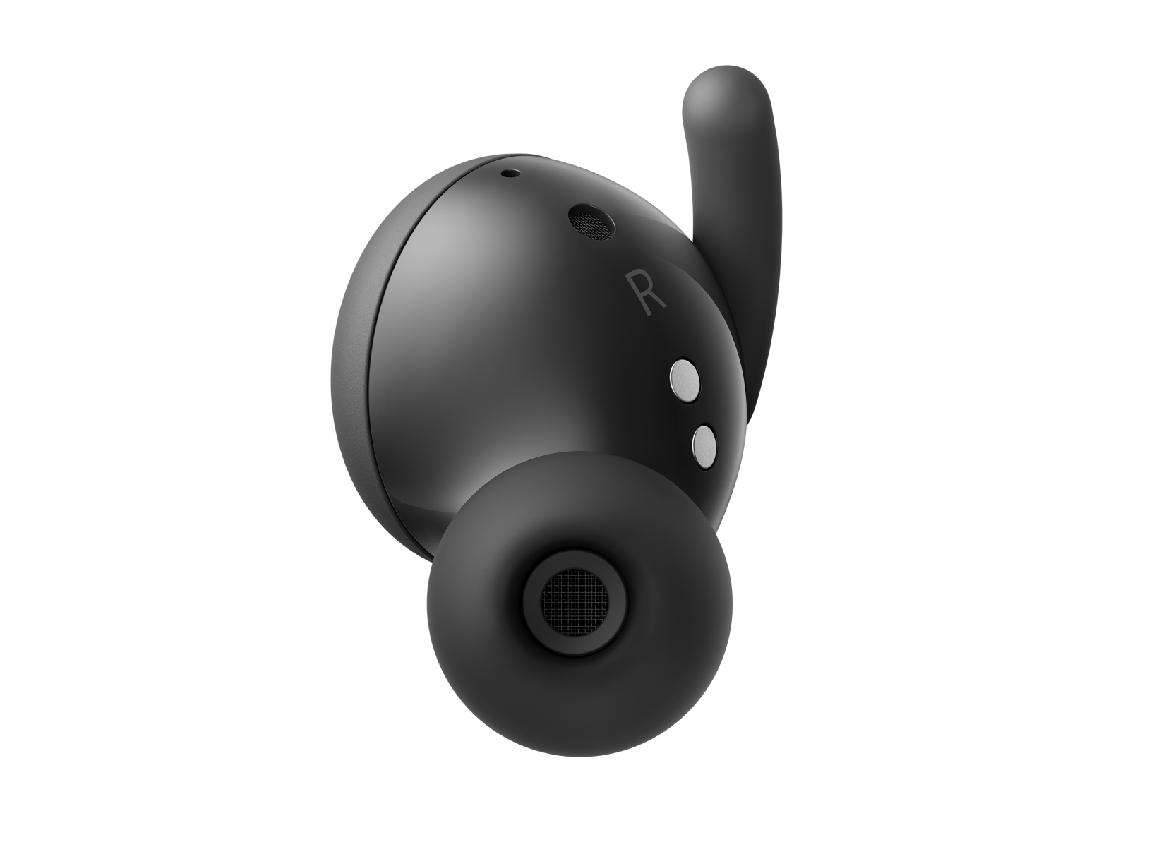Side view of a Pixel Buds a series earbud in Charcoal