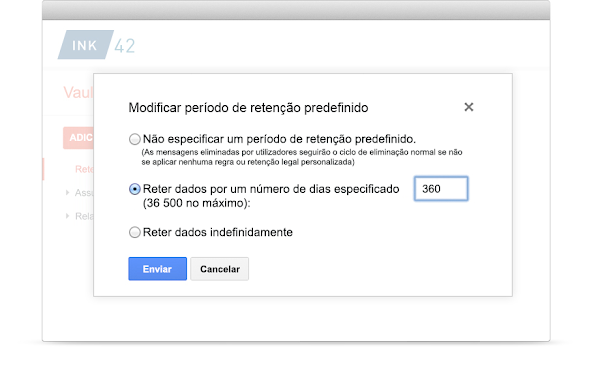 IU do Vault que mostra os passos para criar uma regra de retenção personalizada 