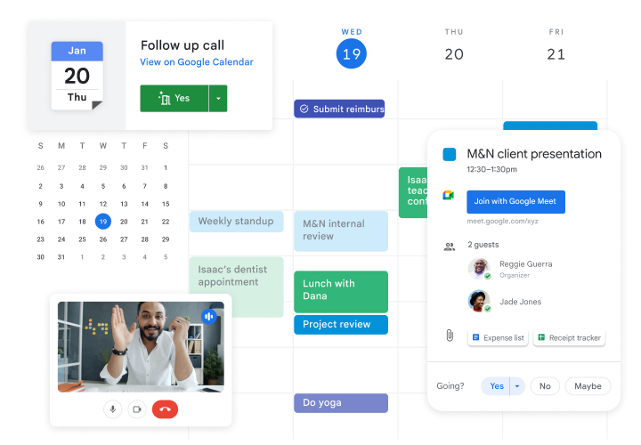 Agenda partageable dans tout Google Workspace.