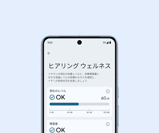 Google Pixel にヒアリング ウェルネスの情報を表示する Google Pixel Buds アプリ。