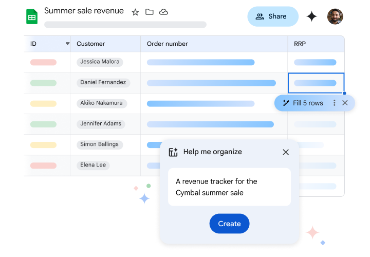  Gemini in Google スプレッドシートのデータ整理サポート機能を使用すると、プロジェクト トラッカーを作成できます