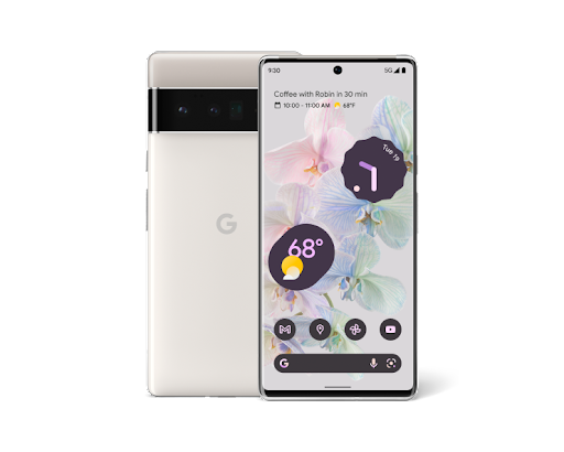 Google Pixel 6 Pro Cloudy White の正面と背面