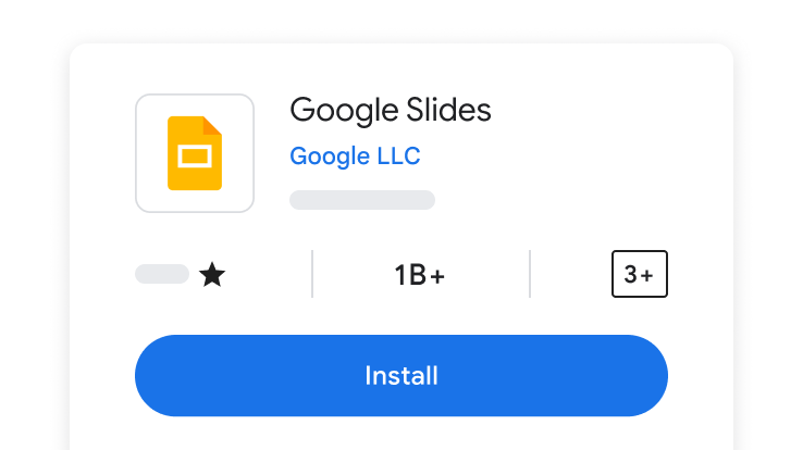 Ventana emergente que muestra la aplicación Presentaciones de Google, con el botón Instalar de color azul debajo.