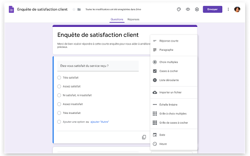 Une enquête en cours de création avec Google Forms