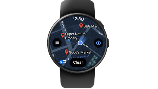 Brug af Google Maps til Wear OS til at finde et supermarked og se oplysninger om det på et smart-ur.