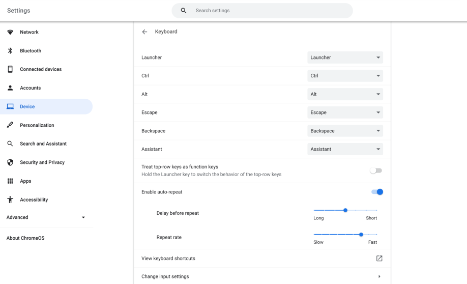 Tetapan Google dibuka semasa pengguna menyesuaikan cara papan kekunci mereka berfungsi.