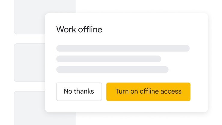 Finestra popup per la funzionalità "Modalità offline", con pulsante giallo per attivare l'accesso offline e pulsante bianco per negarlo.