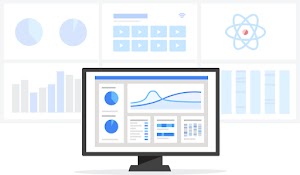 Computer monitor displaying charts and graphs