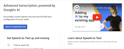 Advanced transcription powered by Google AI and API UI