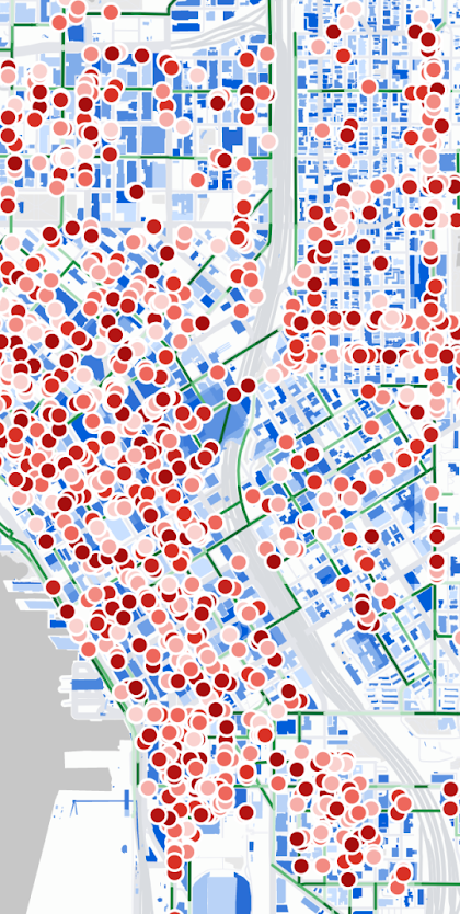 Cloud-based map styled to show points in a city