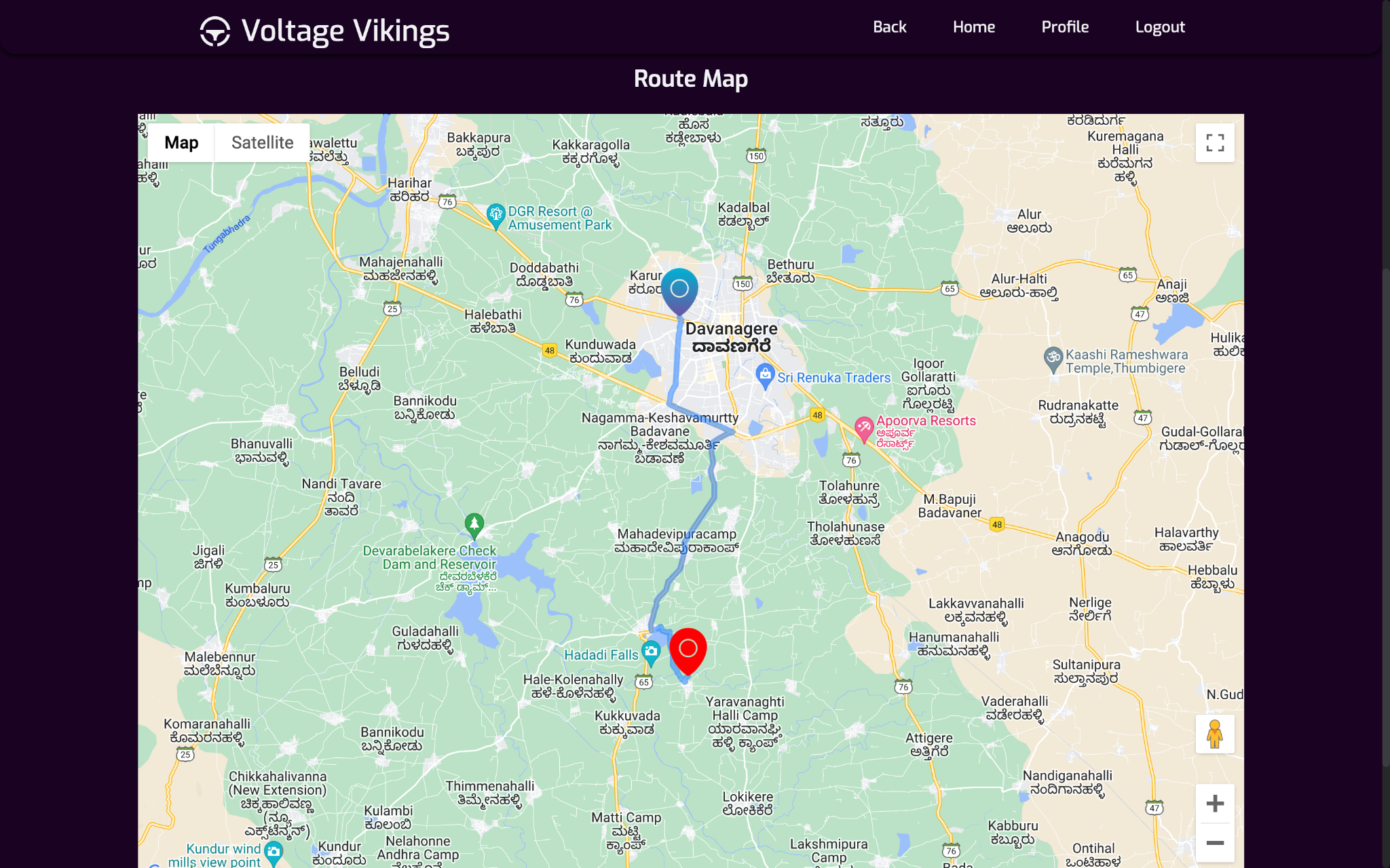 Users can find charging stations, routing, reviews, and make payments within the Voltage Vikings app