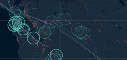 Circles and lines representing geospatial data on a map