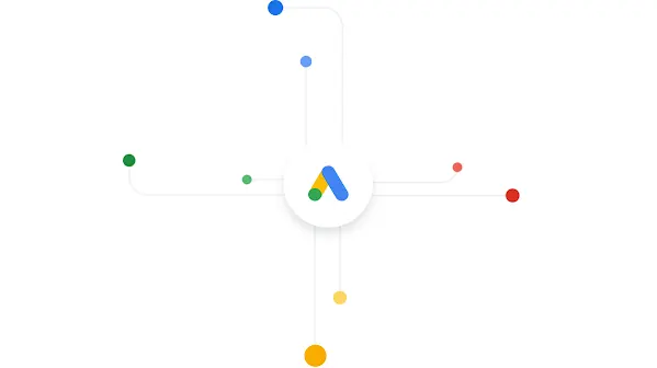 Von einer Leiterplatte ausgehende Linien, die zum Google Ads-Logo führen