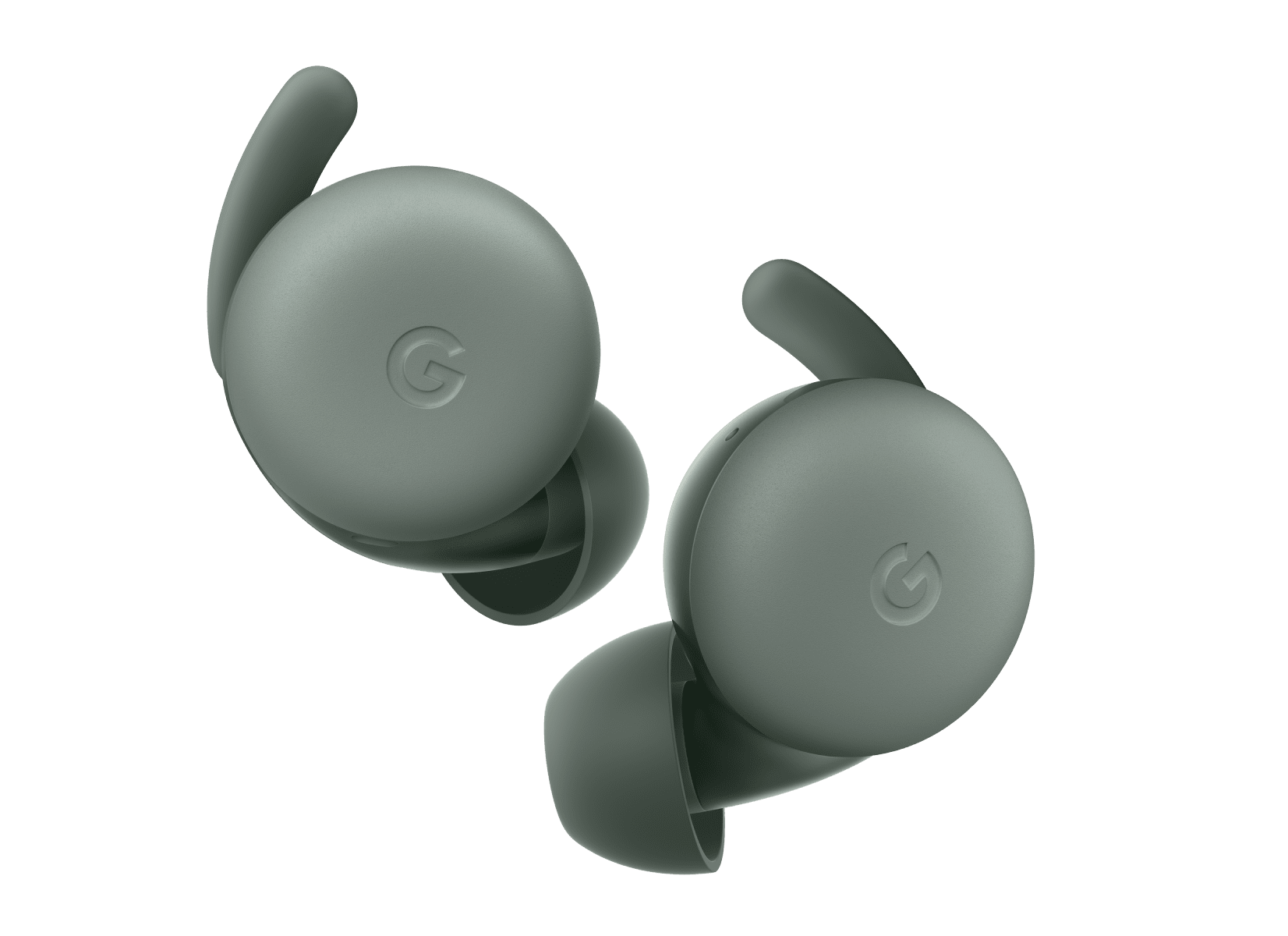 A pair of Pixel Buds a series in dark olive