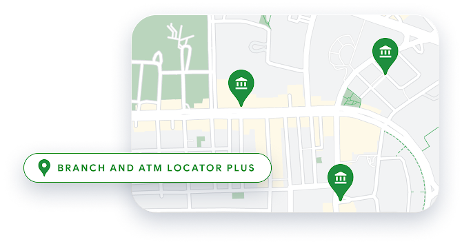 Woman at ATM, with ATM locations shown on a map