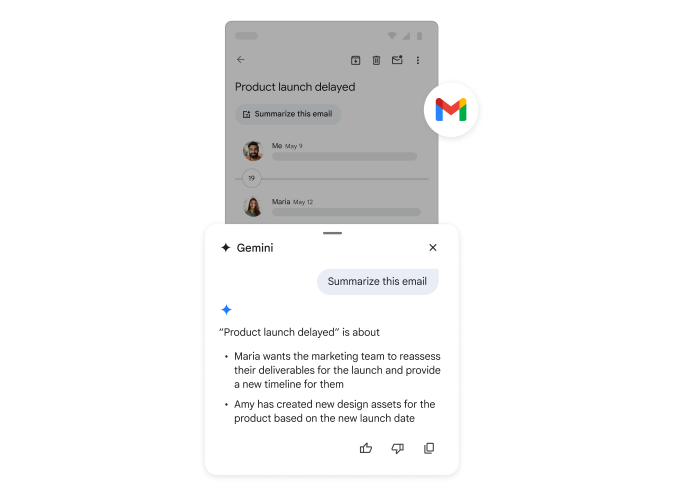 Gemini hjælper en personer med en opsummering af en mail.