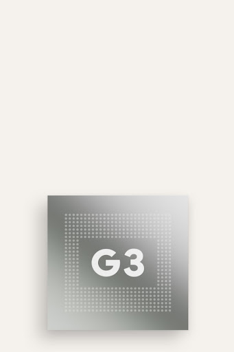 A macro shot of the new Google Tensor G3 chip.