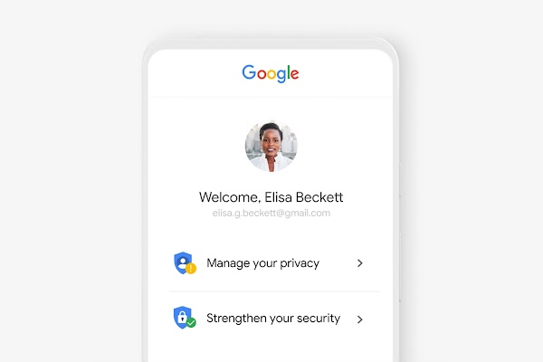 Interface da Conta do Google que mostra configurações de privacidade e segurança