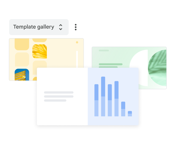 Tiga template Google Slide yang telah didesain dan dapat dipilih di galeri template.