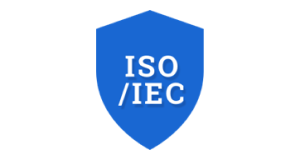 Logotipo con las letras ISO e IEC en un escudo azul