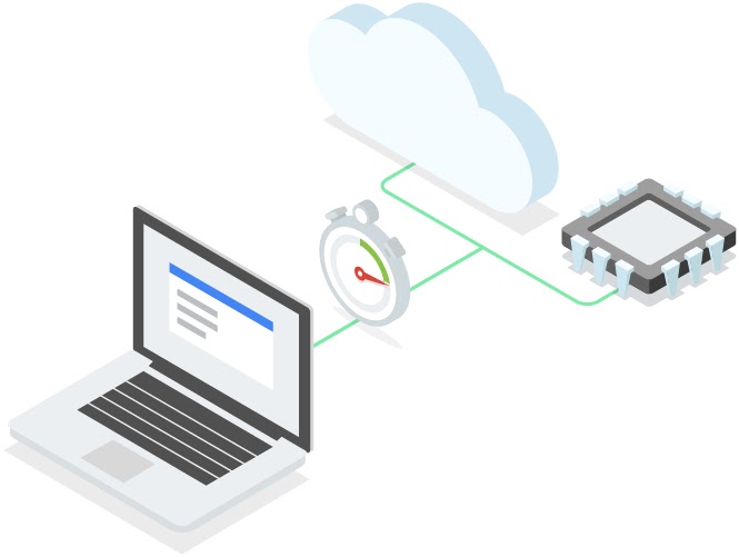 Conceptual image of laptop networked to cloud and virtual machine