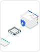 Imagen en miniatura con una pila de páginas web en la nube con un candado bloqueado en frente, en línea hacia un chip informático que está conectado a una hoja de cálculo