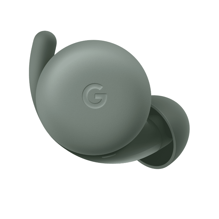 Front-view of a Pixel Buds A Series earbud in Dark Olive