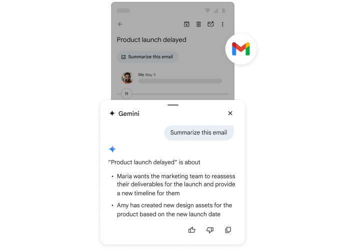 Gemini hjælper en personer med en opsummering af en mail.