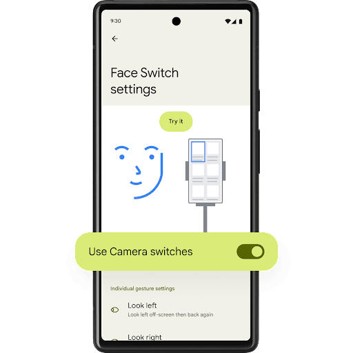 Android phone with "Face Switch Settings" at the top of the screen