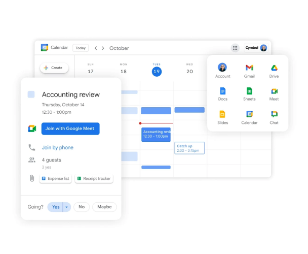 اشتراك واحد يجمع Google Meet وChat وDrive و"مستندات Google" و"جداول بيانات Google" و"العروض التقديمية من Google" ضمن حزمة Google Workspace. 