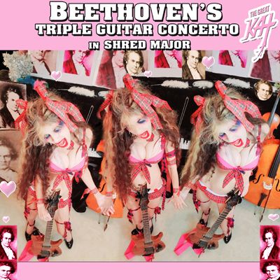 Hot Shred Triplets The Great Kat Releases New Beethoven's "Triple Guitar Concerto in Shred Major" with 3 Guitar Solos!