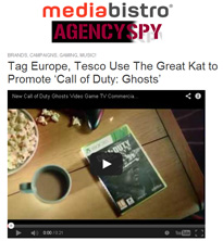 MEDIABISTRO FEATURES THE GREAT KAT IN "TAG EUROPE, TESCO USE THE GREAT KAT TO PROMOTE 'CALL OF DUTY: GHOSTS'! "In a textbook display of how advertising is much different in the U.K., Tag Europe and Tesco — the world’s second largest retailer — used the music of The Great Kat in their ad for Call of Duty: Ghosts to add a sense of drama and urgency to the spot. In America, you don’t use the music of classically-trained virtuosos to sell video games, you use Eminem. The 20 second spot scores The Great Kat‘s rendition of Vivaldi’s “The Four Seasons” to its footage of players enjoying the game." - By Erik Oster, Mediabistro