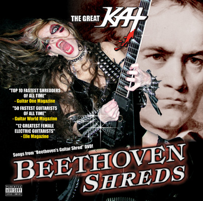 L.A.'S MORNING NEWS LIVE INTERVIEW with THE GREAT KAT! LISTEN NOW! "Here's a little musical wake-up call. AH! 'The Flight Of The Bumble-Bee' - the guitar shredding version." -Penny Griego, L.A.'s Morning News - News Talk 980 - "Yeah! Banging my head to that! Let's meet the shredder behind this and a whole lot of classical inspired guitar histrionics, including the new album 'Beethoven Shreds' - THE GREAT KAT!" -Phil Hulett, L.A.'s Morning News - News Talk 980